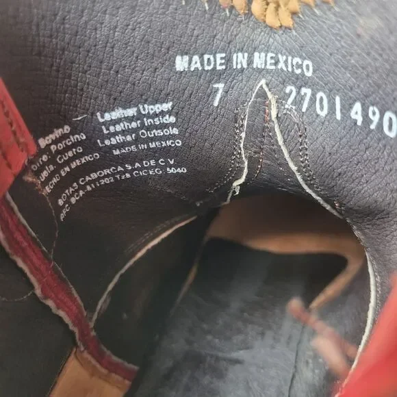 Liberty Boots Womens Size 7 Embroiderd Floral Red Leather Cowgirl Western Shoes - Picture 6 of 9